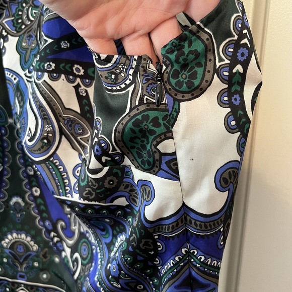 Laundry By Shelli Segal Medium 8 Blue Black Paisley Sleeveless V-neck Blouse - Picture 5 of 10